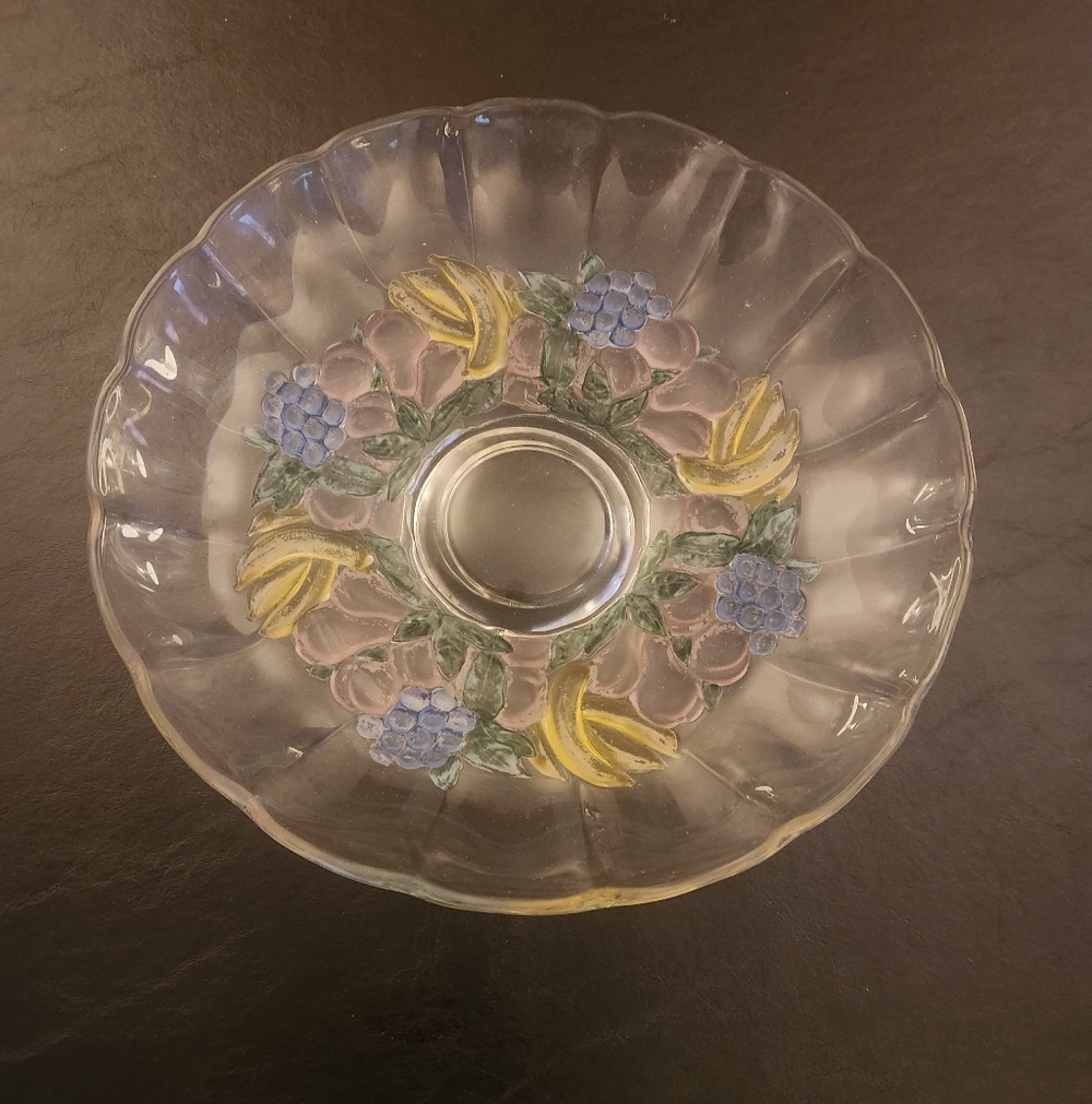 Floral Glass Bowl with Fruit Accents
